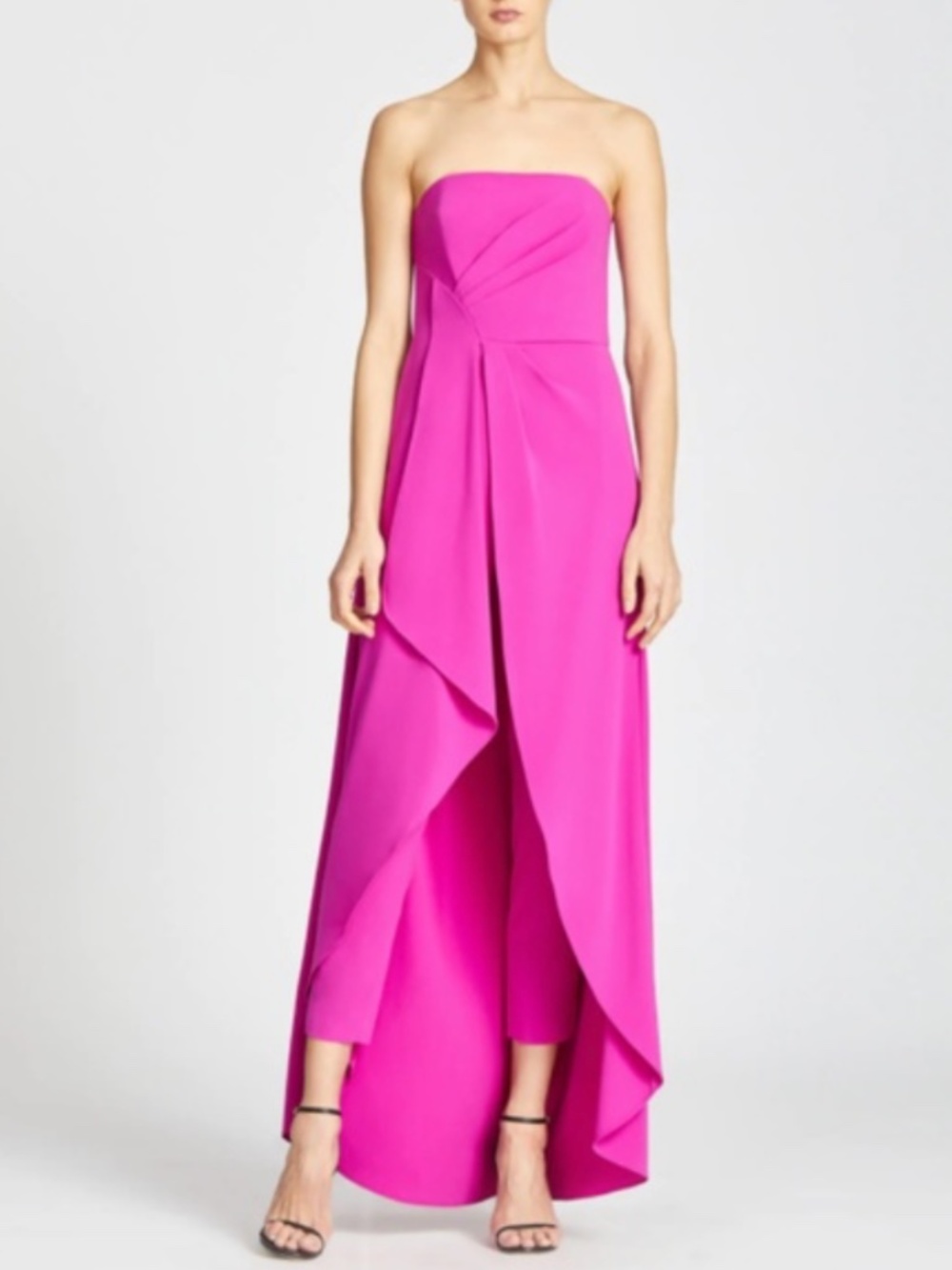 Halston Strapless Jumpsuit with skirt overlay in Dragonfruit, Size 8
